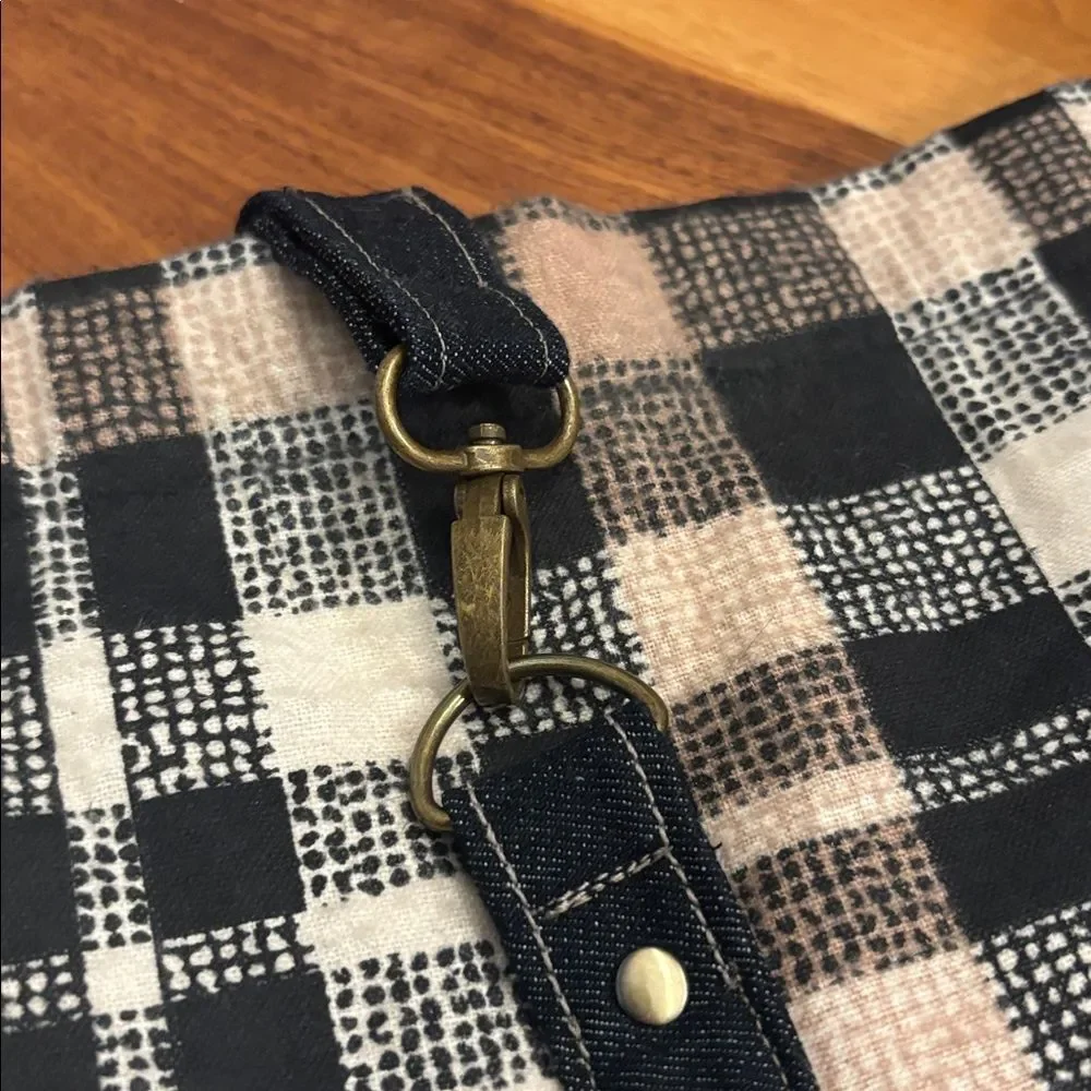 Large Hobo Striped Black White Brown Plaid Denim Purse Handbag